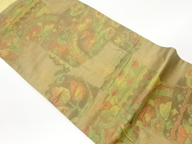 JAPANESE KIMONO / VINTAGE NAGOYA OBI / WOVEN BIRDS & FLORAL PLANTS